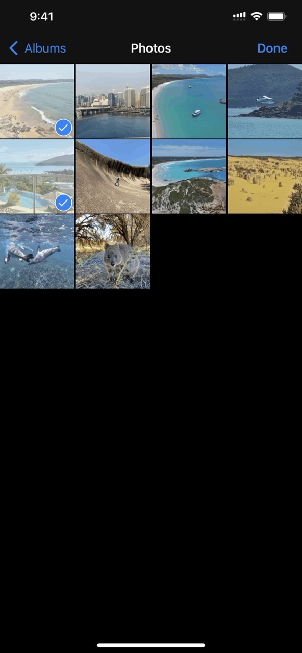 Multiple photos selected in Photos