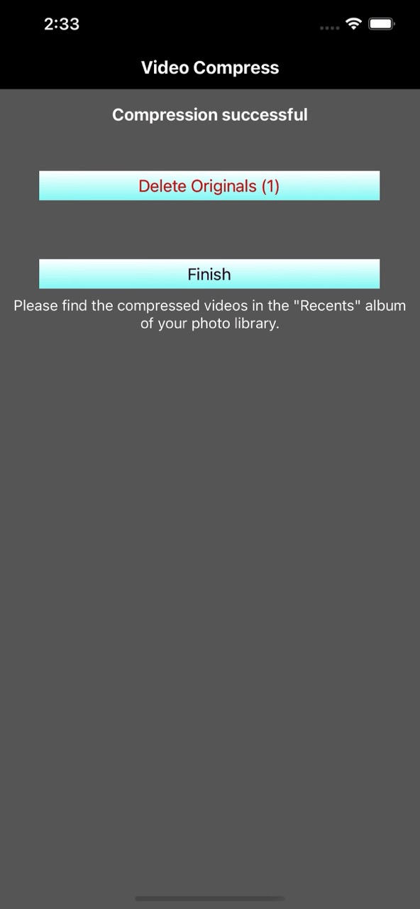 Compression successful — delete originals or finish
