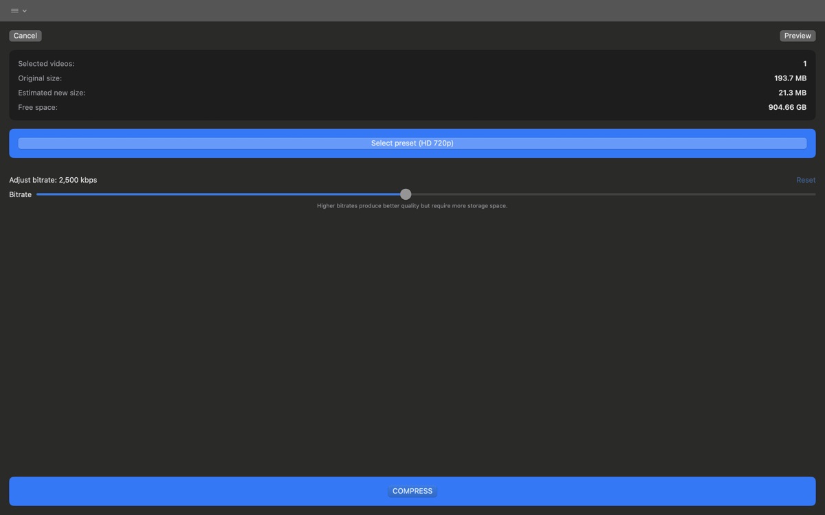 Adjust quality and resolution controls