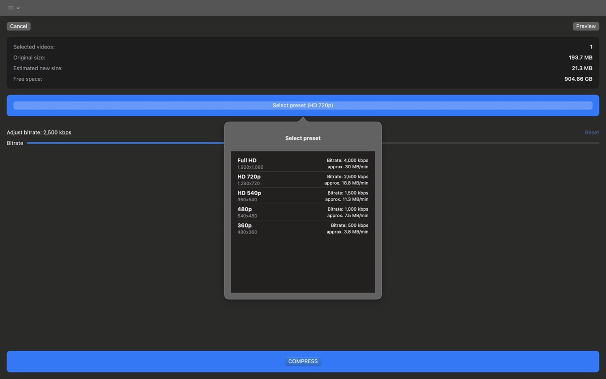 Live preview before compression